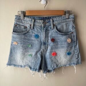 Lucky Brand Raw Edge Denim Jean Shorts Pom Poms 27
